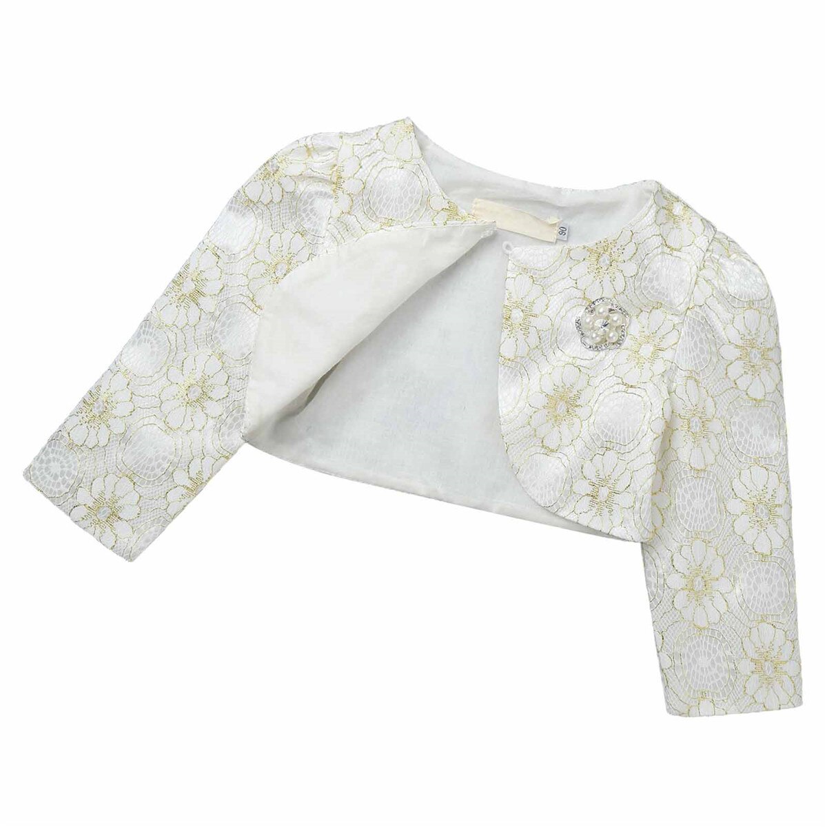 Children's Kids Girls Long Sleeves Jackets Boleros Gold Thread Lace Embroidered Flower Coat Cape Wedding Flower Girl Clothes