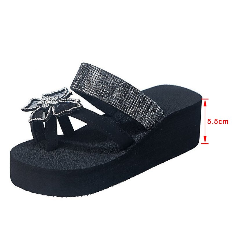 Pantoufles d'été pour femmes, chaussures à plateforme, strass, papillon, nouvelles chaussures à bout ouvert, , confortables, élégantes,