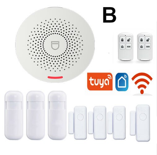 WIFI Security Alarm System Tuya APP Smart Life Built In Siren PIR Motion Detection Door/Window Open Sensor For Home Security: B