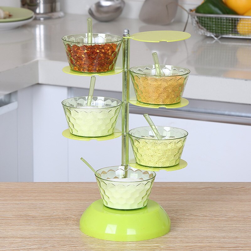 Vertical Rotatable Seasoning With Transparent Rotating Spice Box For Salt Jar Spoon Rotary Storage Rack Kitchen Gadgets