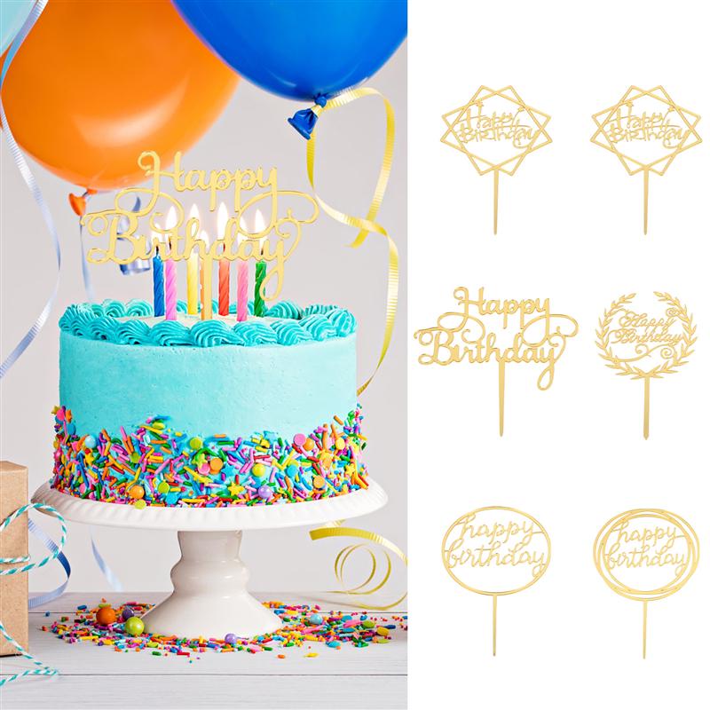 6 Pcs Birthday Cake Toppers Birthday Party Dessert Cake Acrylic Toppers Cake Picks Decor Birthday Cake Topper Decor