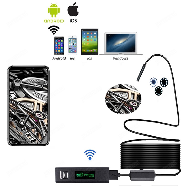 WIFI Endoscope Camera HD 1200P 1-10M Soft Wire IP68 Waterproof Snake Tube Inspection Android ios Wireless Borescope Camera