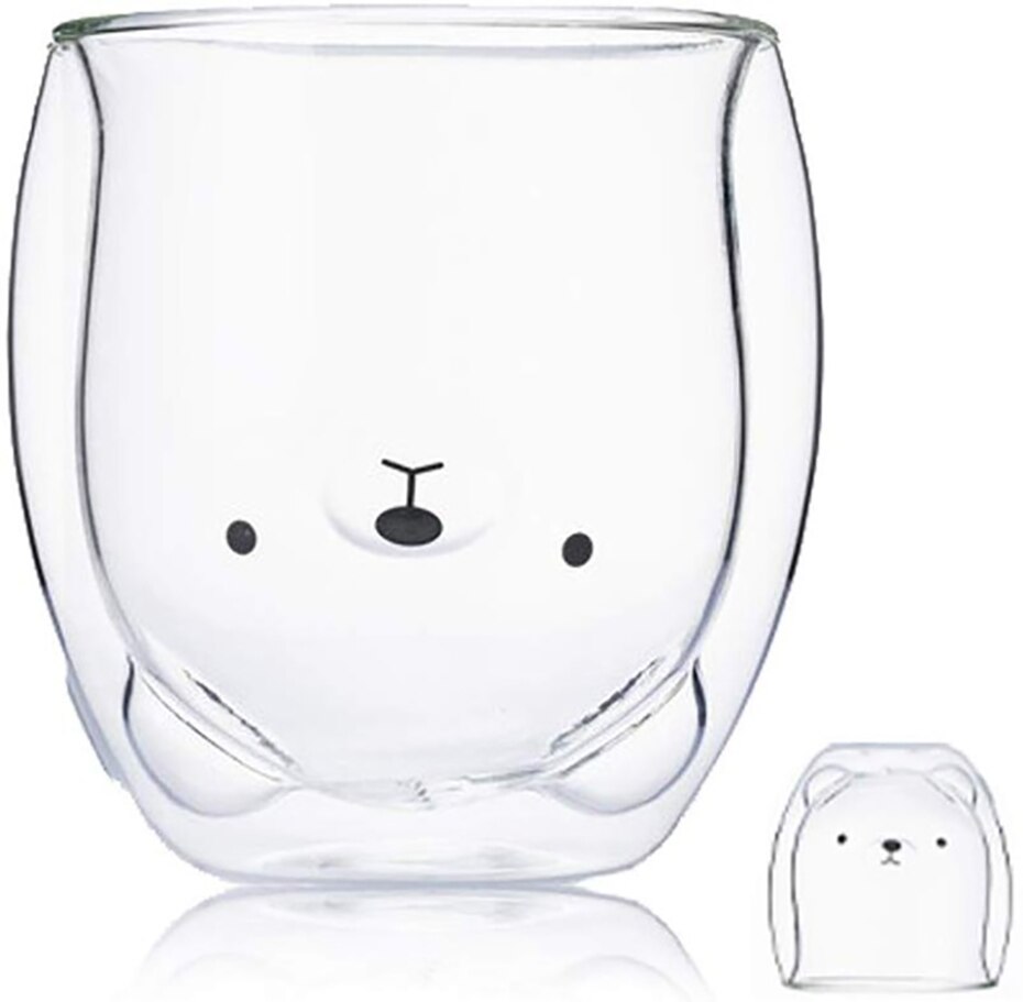 Søt bjørn dobbeltlag kaffekrus dobbelt glass kopp kartong dyremelk glass dame søt jul morsomme krus: 2
