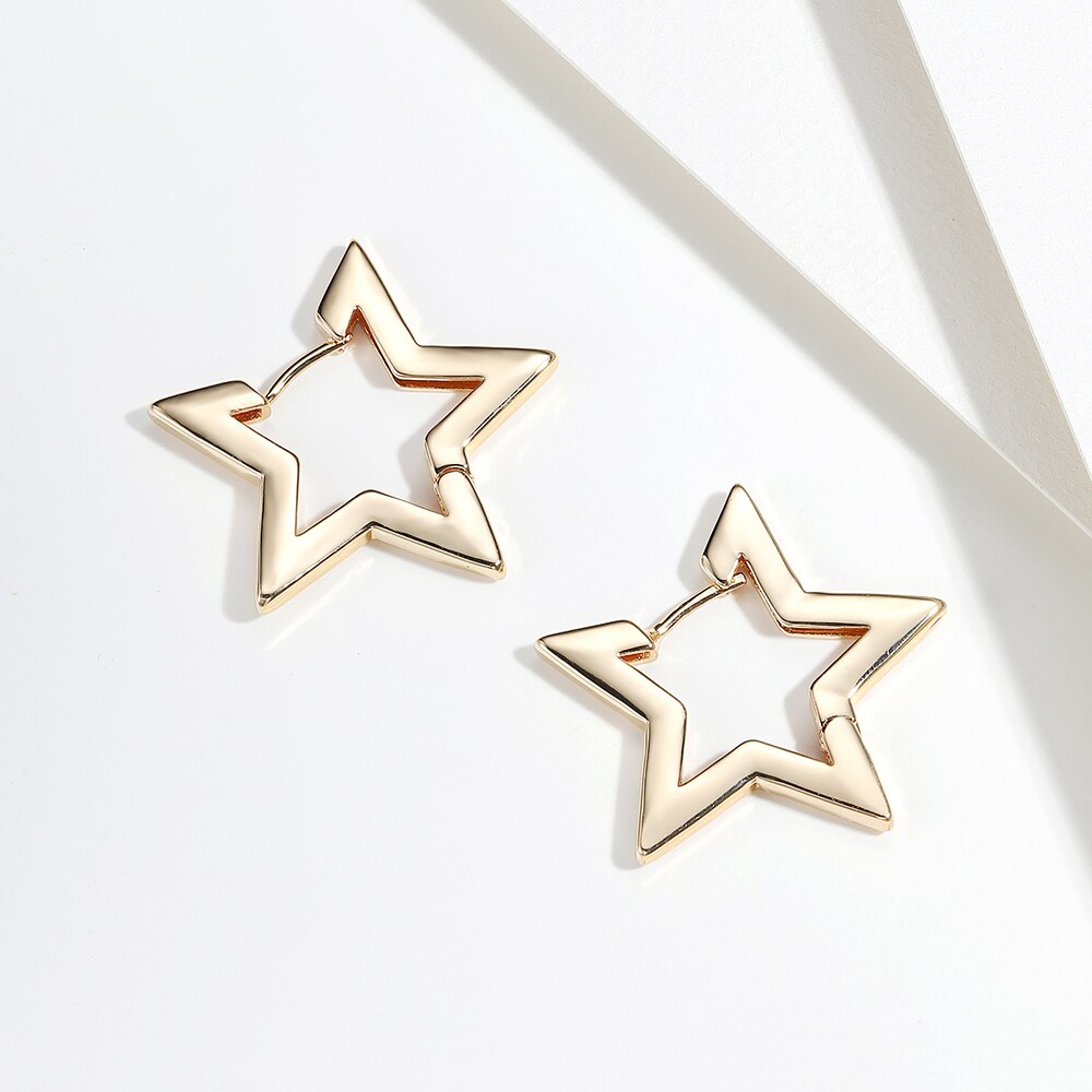 Minimalist Star Rectangle Triangle Geometric Hoop Earrings for Women Gold Color Copper Love Heart Hexagon Earrings Female