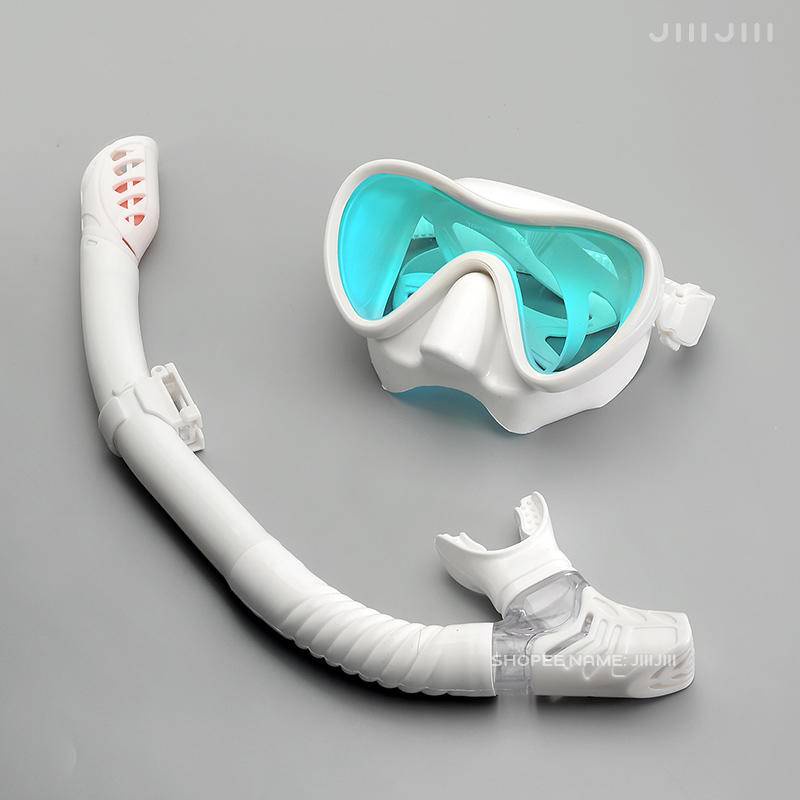 JUNHAIINS Professioneel siliconen duikmasker Ademhalingsbuis Anti-condens Gehard glas Zwemmen Snorke Set voor watersport: green