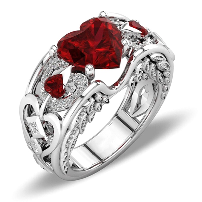 Klassische Frauen Rot Herz Zirkon Ring Prinzessin Ring Hochzeit Engagement Zubehör Schmuck Für Weibliche Freund Beste: 7