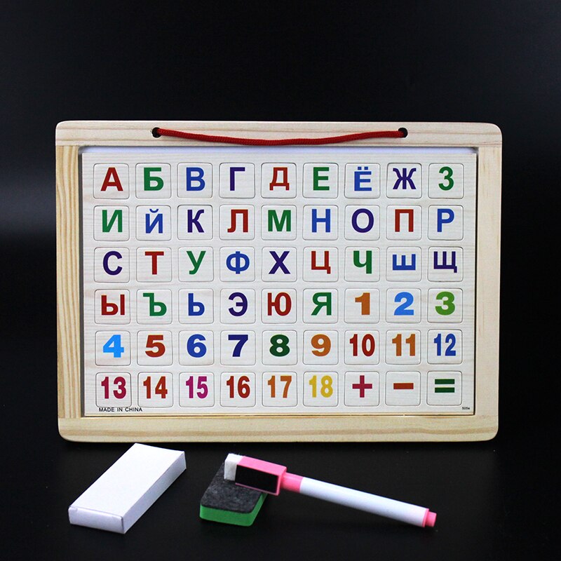 Tableau noir et blanc magnétique pour enfants, russe/arabe/espagnol/anglais, chiffres Double face/jeu d&#39;alphabet pour enfants de 3 ans: Russian
