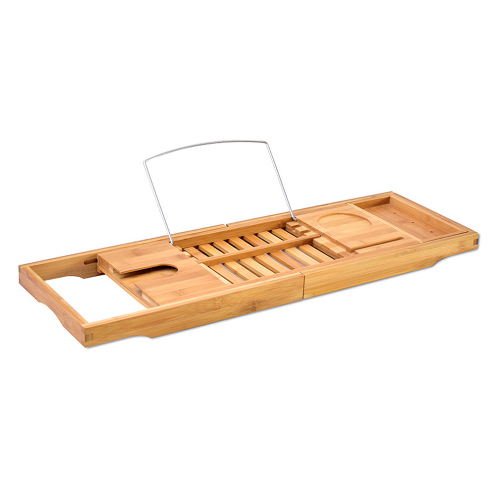 Bamboo Bathtub Tray with Extending Sides Reading Rack Tablet Holder Cellphone Tray and Wine Glass Holder Luxury in the Bath A30