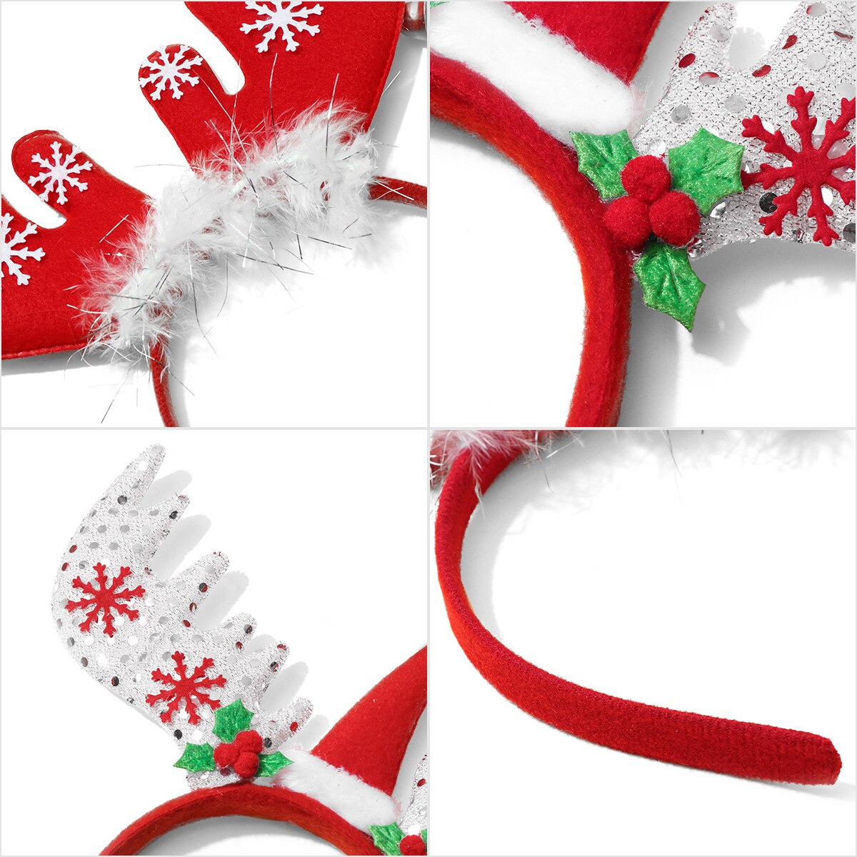 4pcs Christmas Reindeer Headband Reindeer Antlers Headbands Safe Headwear for Christmas Party Kids Adult