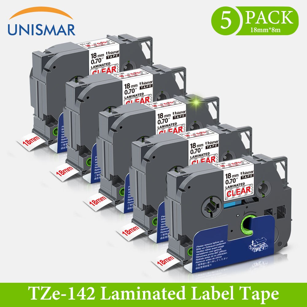 5PK TZe Tape TZe-M41 Black on Matt Clear 18mm Laminated Label Tape Replace Brother P-touch PT Label Maker Standard Adhesive Tape: Red on Clear