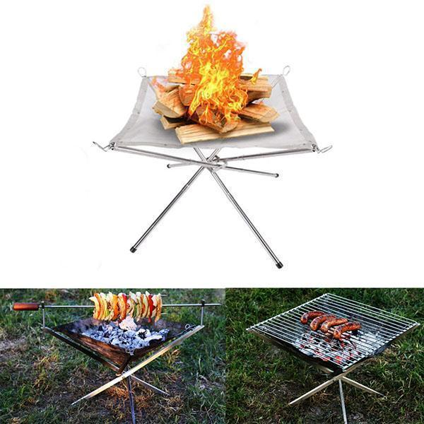 Portable Contractile BBQ Holder Rack Outdoor Portable Fire Rack Folding Table Grill Stainless Steel Point Charcoal Stove