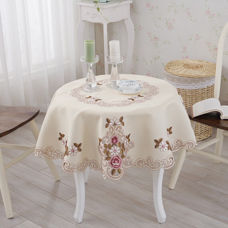 European-style Embroidered Round Table Round Tablecloth Household Hollow Pastoral Tablecloth Chair Cushion Chair Cover Set