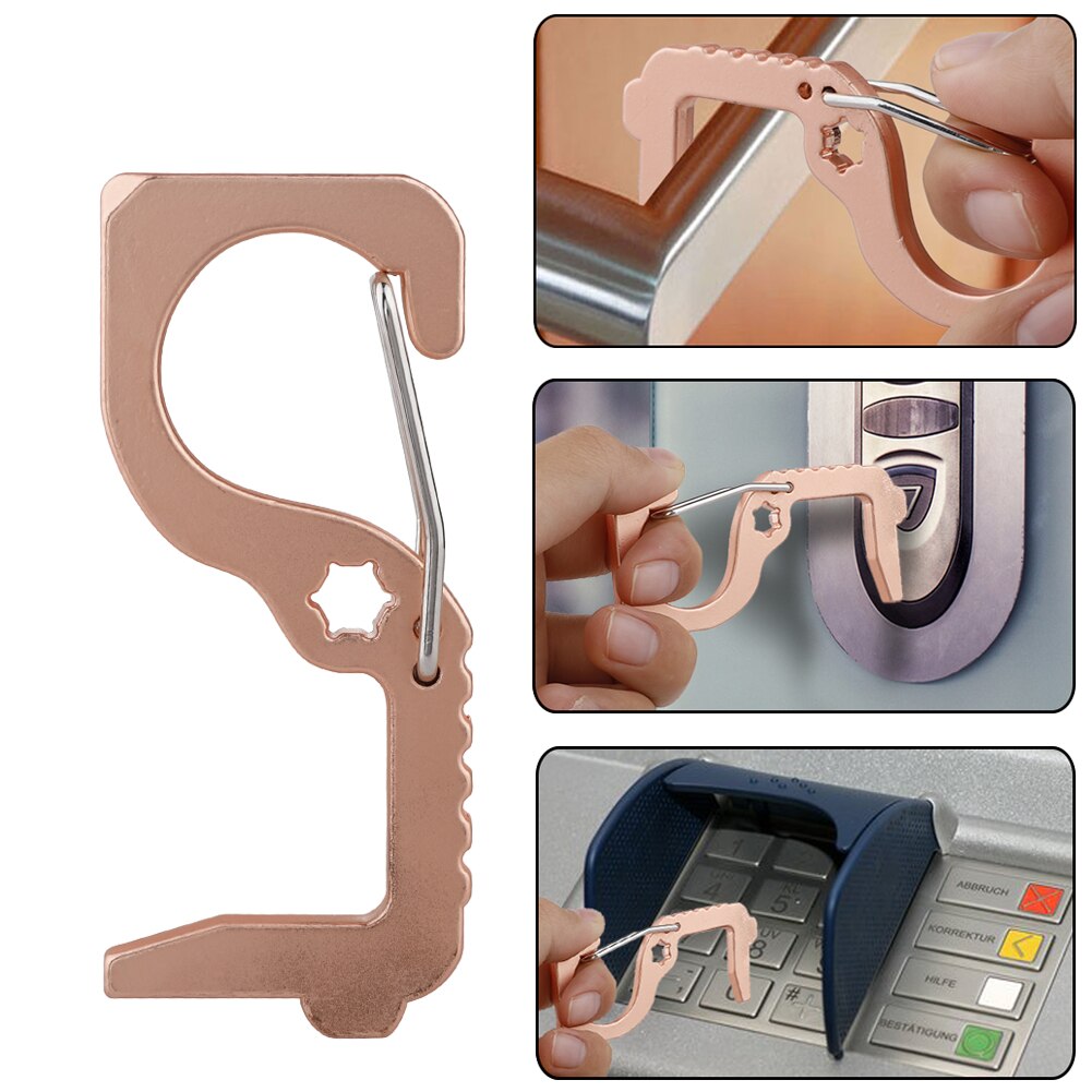 Press Elevator Button Antimicrobial EDC Tool Door Opener Prevent Non-Contact Alloy Door Button Open Tool Door Handle: White