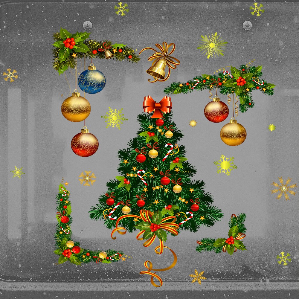 Kerstboom Venster Muursticker Decals Sneeuwvlok Kerstman Thuis Xmas Decor Muur Sticker Wallpaper Slaapkamer Decoratie