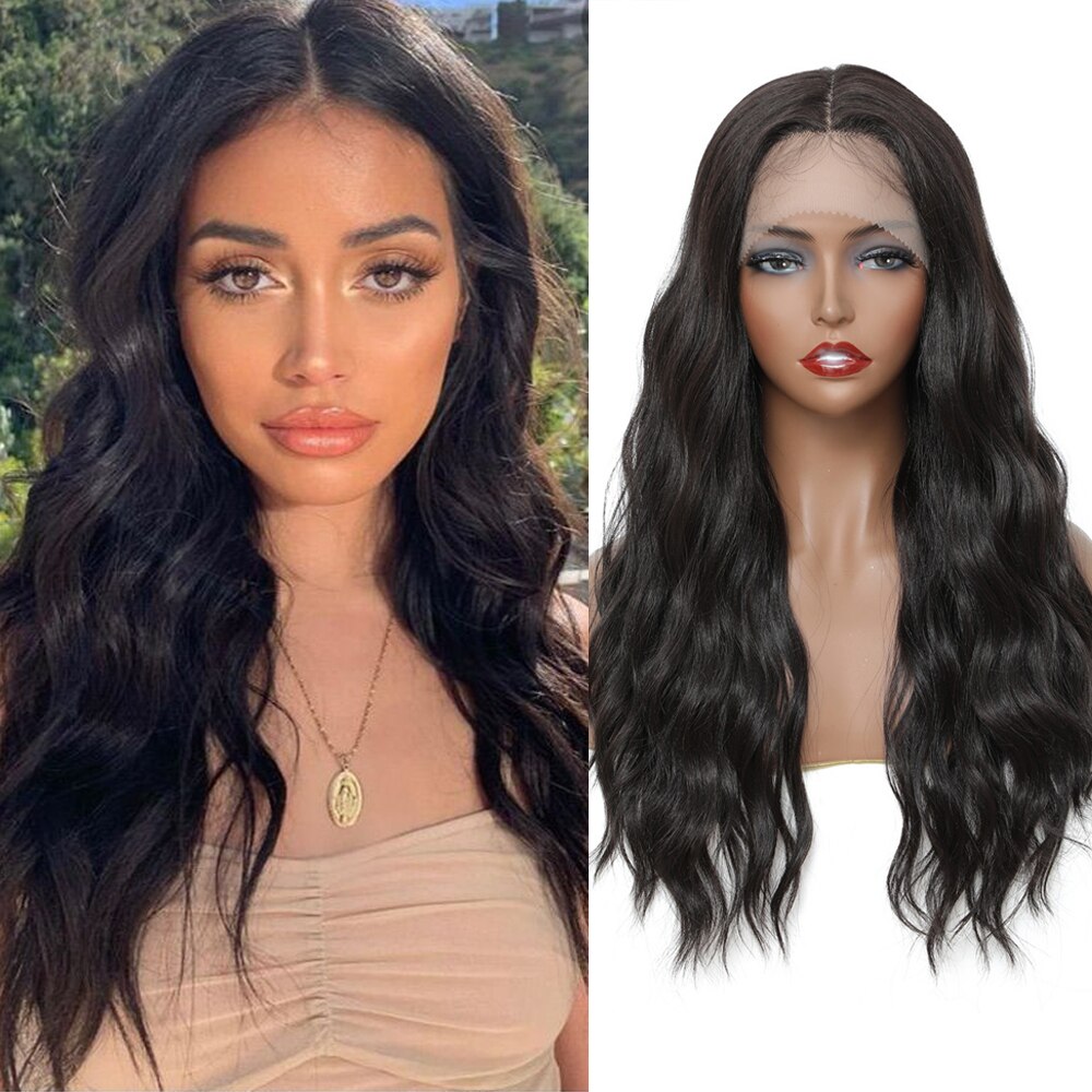X-TRESS Synthetische Lace Front Pruiken Voor Vrouwen Ombre Bruin Lange Natuurlijke Golf Middelste Deel Lace Pruik Met Baby Haar Warmte slip: 2-Middle Part