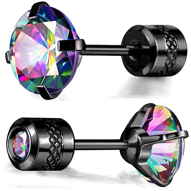 6mm CZ Screw Flat Back Earrings for Women Girls Hypoallergenic for Sensitive Ears Rainbow Cubic Zirconia Stud Earring: Light Yellow Color