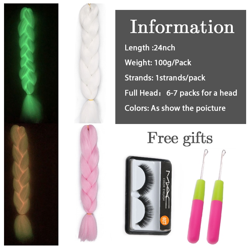 Extensiones de pelo de trenzado Jumbo brillante pelo sintético de colores para trenzas de pelo de kanekalon Msglamor de luz fluorescente trenzada africana