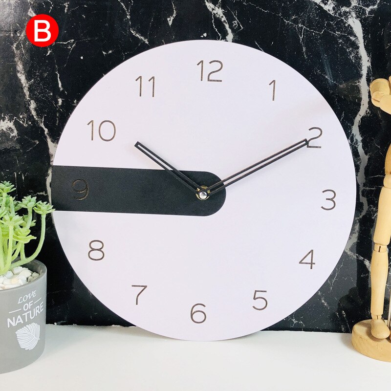 Tre veggklokke moderne nordisk stil stille klokke rund 30cm roms dekorasjon veggklokke ye: B