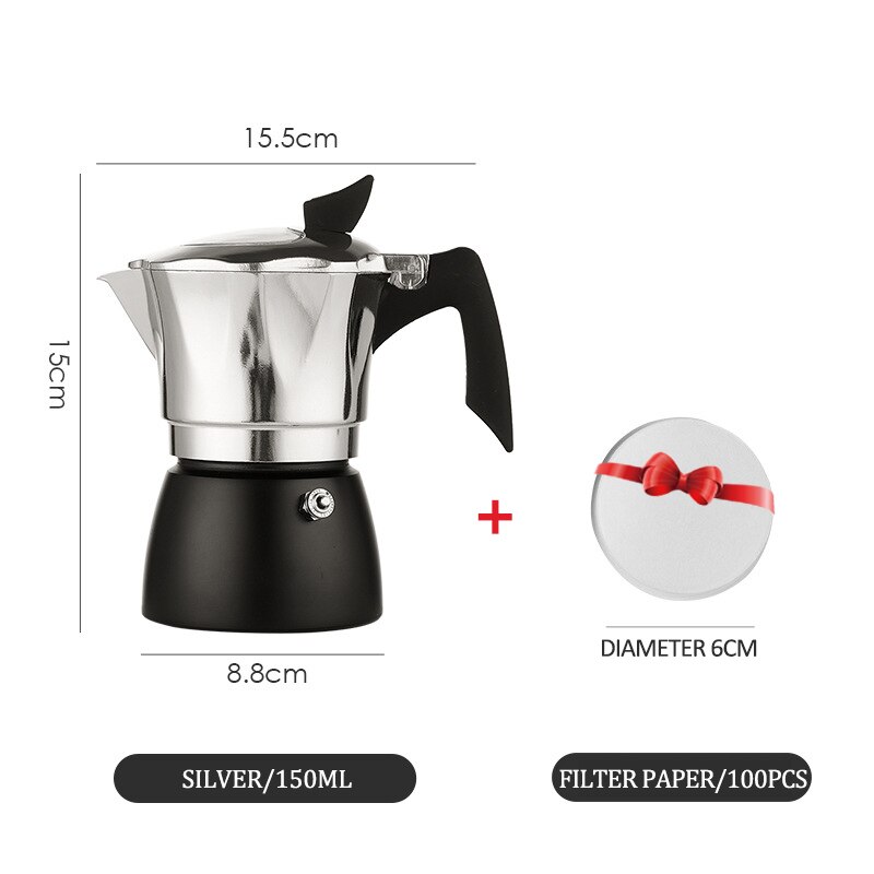 150/300ml Moka Coffee Pot Coffee Maker Aluminum MochaEspresso Pot Italian Coffee Machine Rapid Stovetop Coffee Brewer Cafe Tool: black 150ml