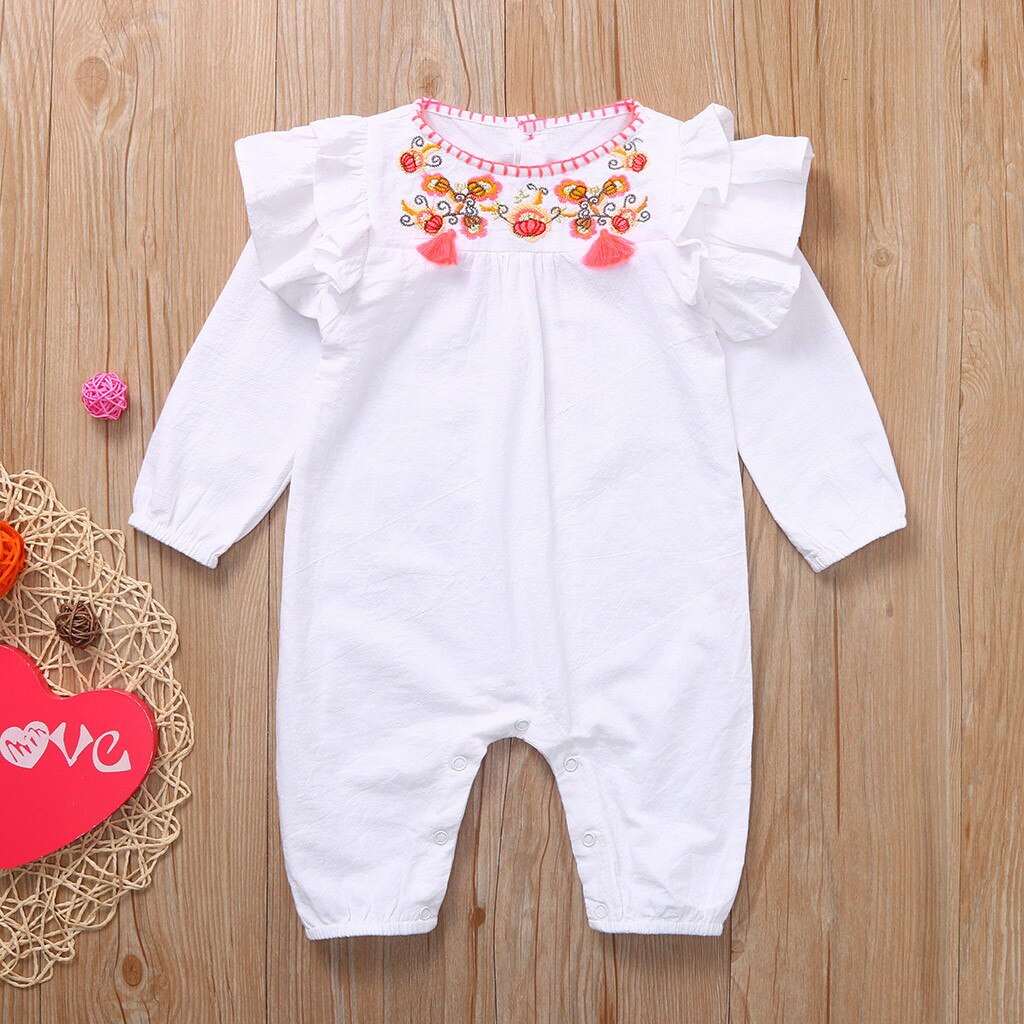 Baby Infant Rompers Baby Boys Girls Long-Sleeved Romper Ruffles Embroidery Floral Infant Jumpsuit Baby Toddler Clothes#Aug