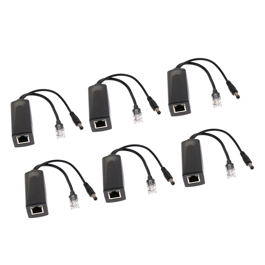 6 stk aktiv 48v to 12v poe power over ethernet splitter kompatibel med ieee 802.3af /  at