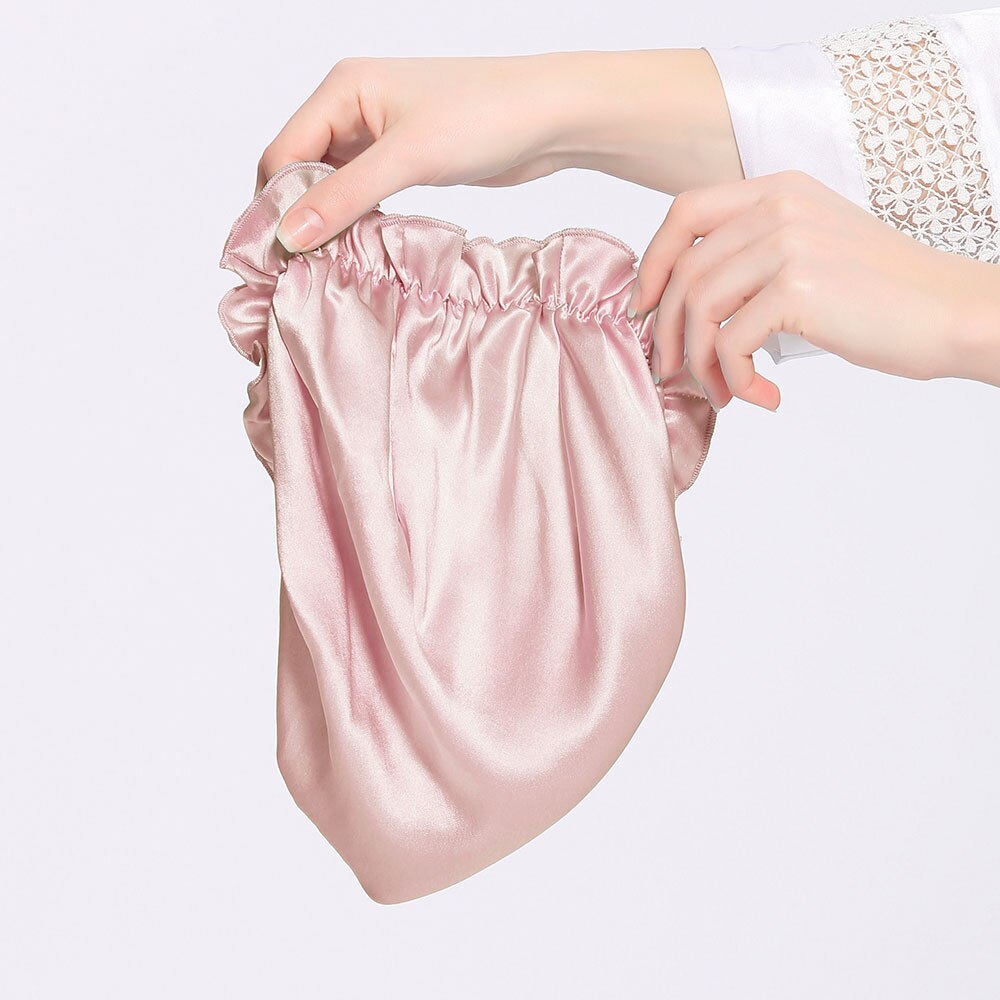 LILYSILK Silk Night Sleep Cap Silk Cap for Sleeping Women Flounced Brand Solid 19 Momme Hair Care Accessories