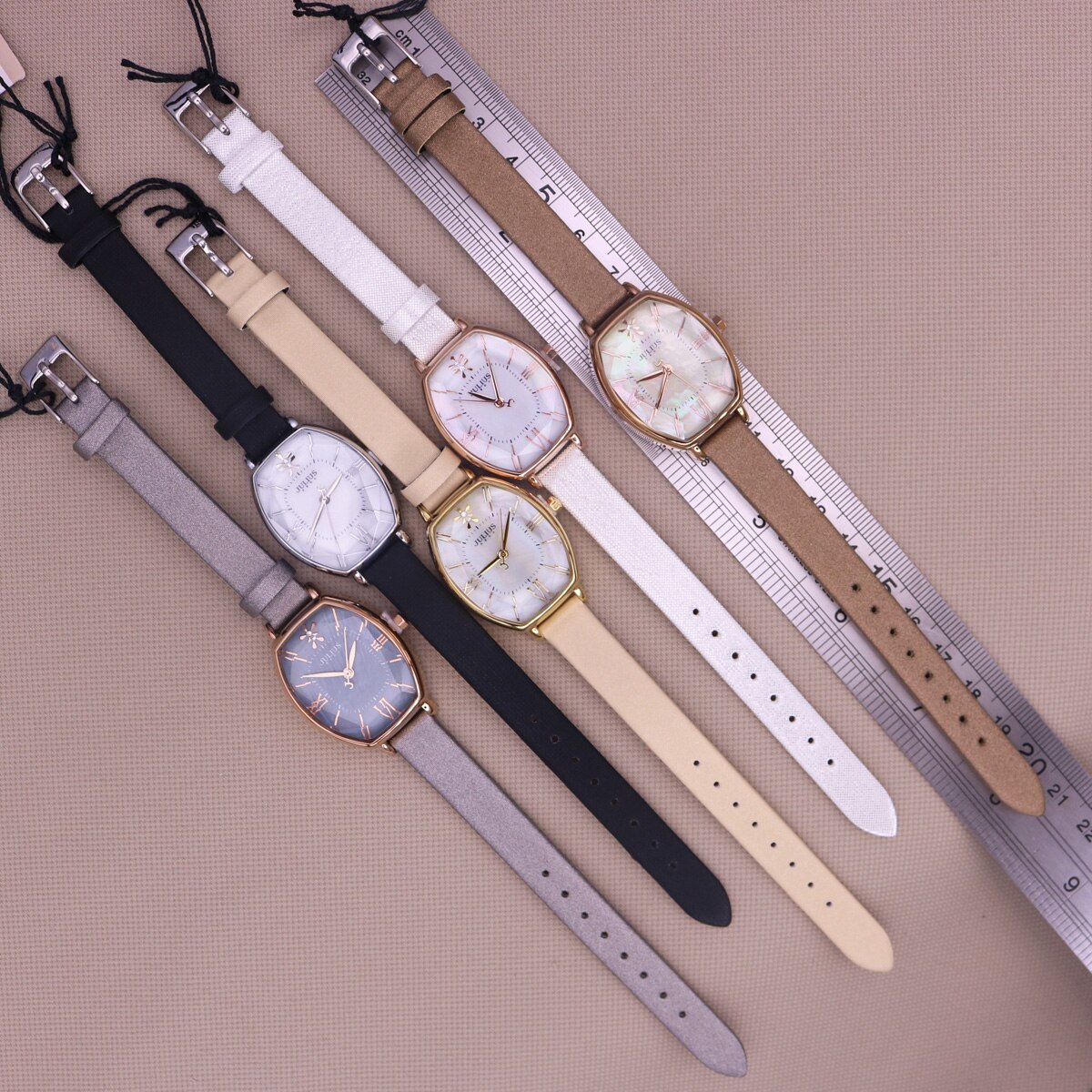 Julius-Reloj de mujer japonés Mov't Hours nácar, pulsera fina de , vestido de cuero con corte de estrella, de cumpleaños para niña