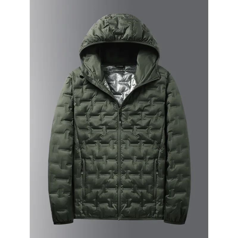 Chaqueta de plumón blanca de invierno para hombre, chaquetas acolchadas con capucha plisadas a prueba de viento con autocalentamiento de grafeno, abrigos cálidos informales, ropa masculina: XXXS / green