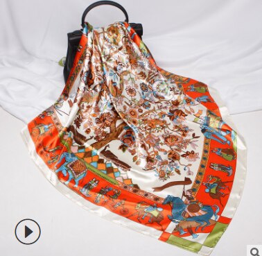 90 x 90 bloemen satijnen multifunctionele dames zijden keper sjaal satijnen vierkante strik haarband dames foulard femme handdoek bufanda sjaal: 2