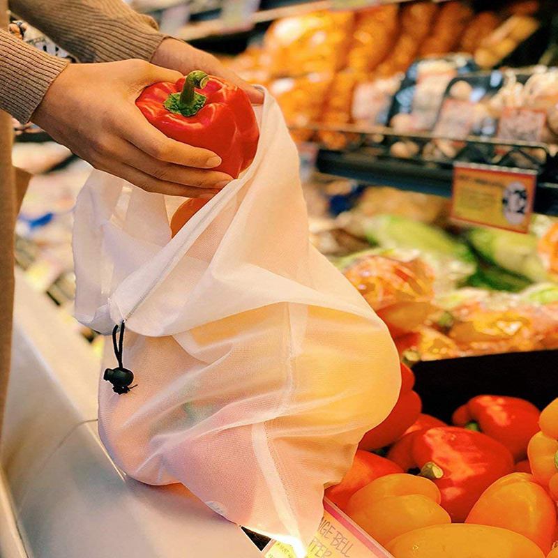 15 stk miljøvennlige gjenbrukbare nettingposer, gjennomsiktige vaskbare nettingposer til oppbevaring av frukt og grønnsaker -3
