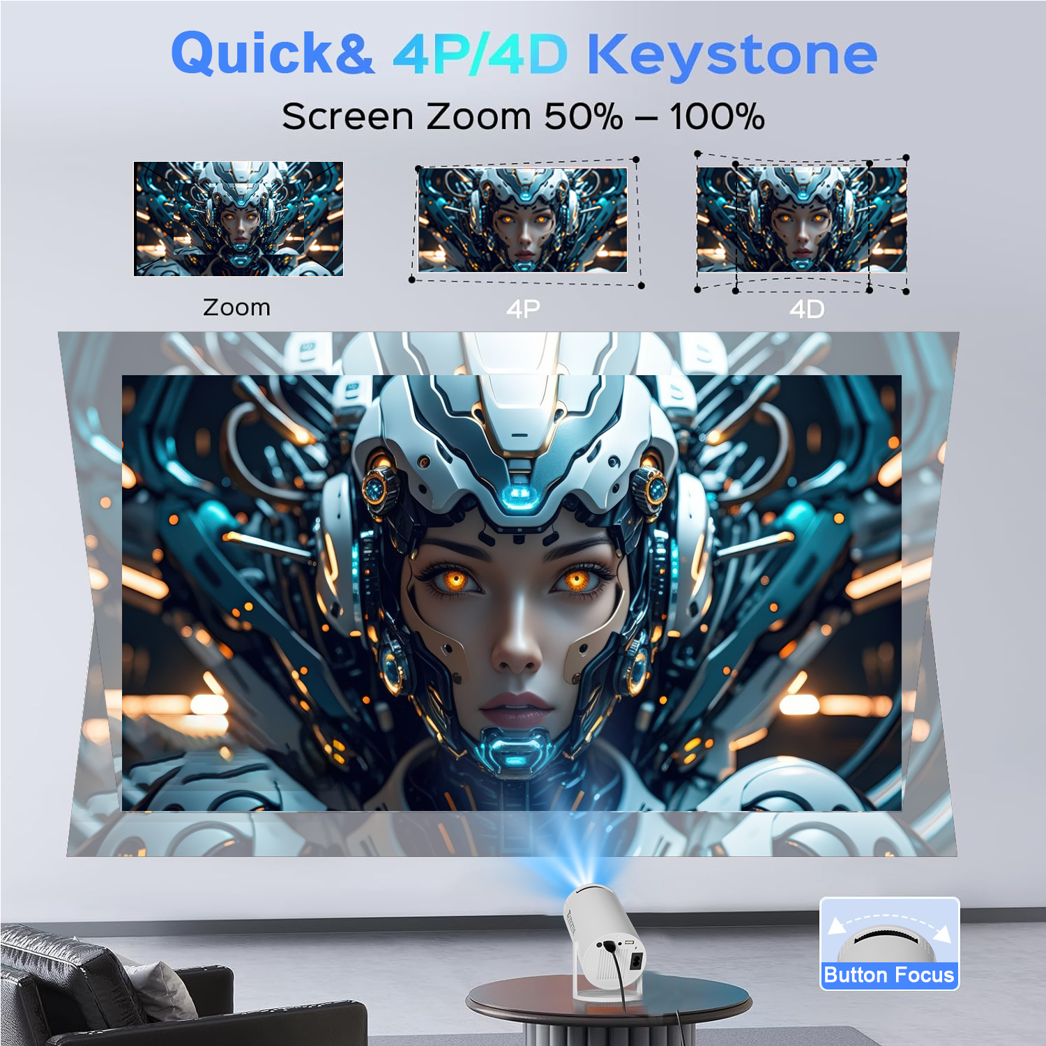 Intelligent high-definition projector, equipped with WiFi/BT5.0/Android system, supports 4K native/720P, 180 degree rotation, su