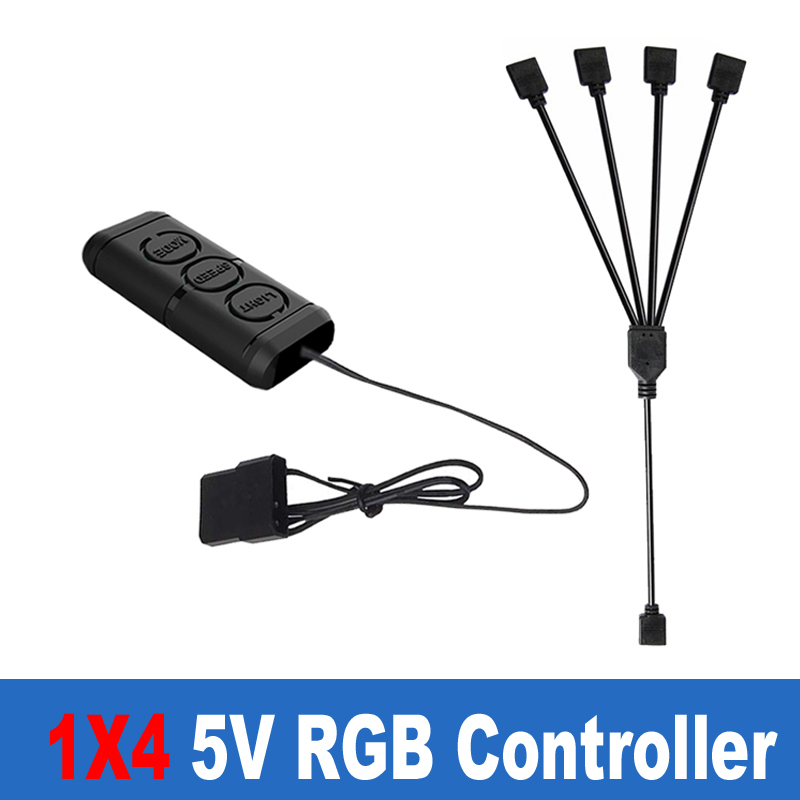 Molex 5V 3-Pin RGB ARGB AURA 3 Knop Controller w/2 3 4 5 RGB Splitter hub Adapter Kabel voor RGB Strip Verlichting Fans Koelers: 1x4 5V Controller