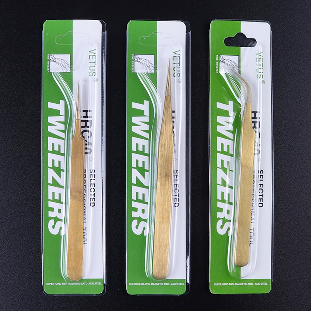 3/1Pc Golden Wimper Extension Pincet Nail Art Decoratie Picking Gereedschap Rechte Gebogen Wenkbrauw Clip Make-Up Accessoire BEG01-03