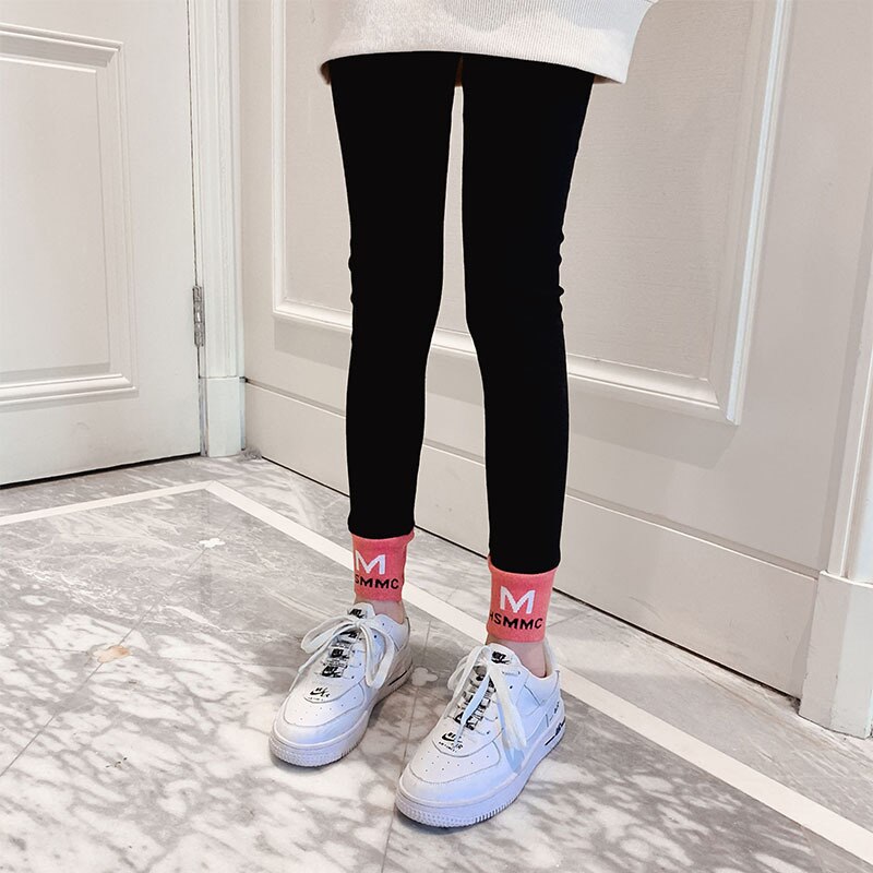 Nuovi Leggings in cotone 2022 per bambini pantaloni a matita Skinny per bambini primavera Leggings a fondo tinta unita autunno abbigliamento per ragazze 8Y: Black / 14