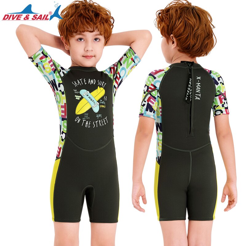 1set diving suit for kids 2.5mm Neoprene Shorty Wetsuit Swimming Boys Girls Sunscreen Surfing Scuba Diving Wet Suit Snorkeling: M150608K-A / XL