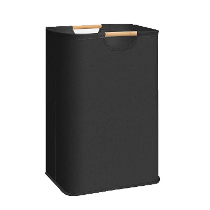 Large Laundry Hamper Collapsible Laundry Basket with Bamboo Handles Freestanding Waterproof Clothes Hamper for Laundry Room: black
