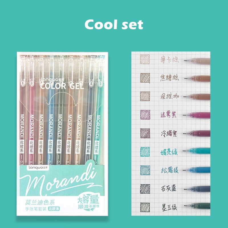 9 st morandi grå penna set multi färg gel bläck pennor vintage markör liner 0.5mm kulspets brevpapper kontor skola  a6037: Coolt set