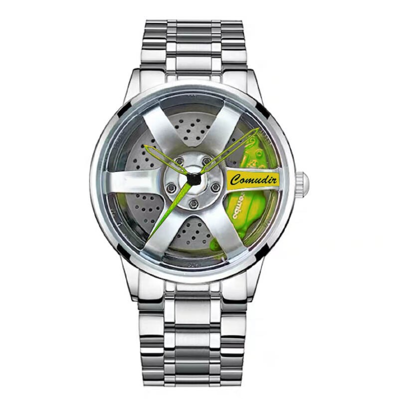 Auto Velg Hub Quartz Horloge Mannen Luxe Zwart Rood Groen Rvs Horloges Man Horloge Mannelijke Skeleton Dial Cool reloj: 16