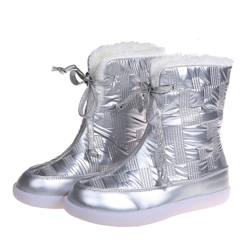 Rimocy Silver Fur Winter Warm Women Boots Long Plush Waterproof Platform Snow Boots Lace Up Plus Size 43 Ankle Boots Woman Shoes: Silver / 39
