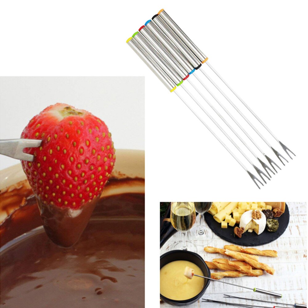 Fourchettes à Fondue au fromage, bâtonnets de Barbecue en acier inoxydable, fourchette à fruits pour la cuisson, rôtissage (couleur mixte) 6 pièces: Default Title