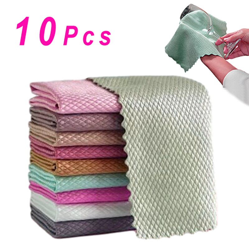 Effektiv glassrengjøringshåndkle speil rengjøringsklut absorberende kjøkkenhåndklær 25 x 25cm servietter for glassoppvask tørkeklut