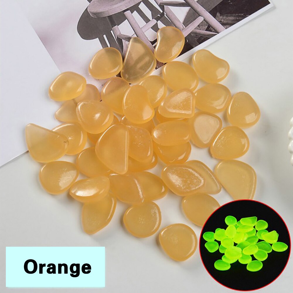 50/100pcs Luminous Stones Glow In Dark Decorative Pebbles Outdoor Fish Tank Decoration Pebble Rocks Aquarium Garden Decor: 100pcs / orange 1