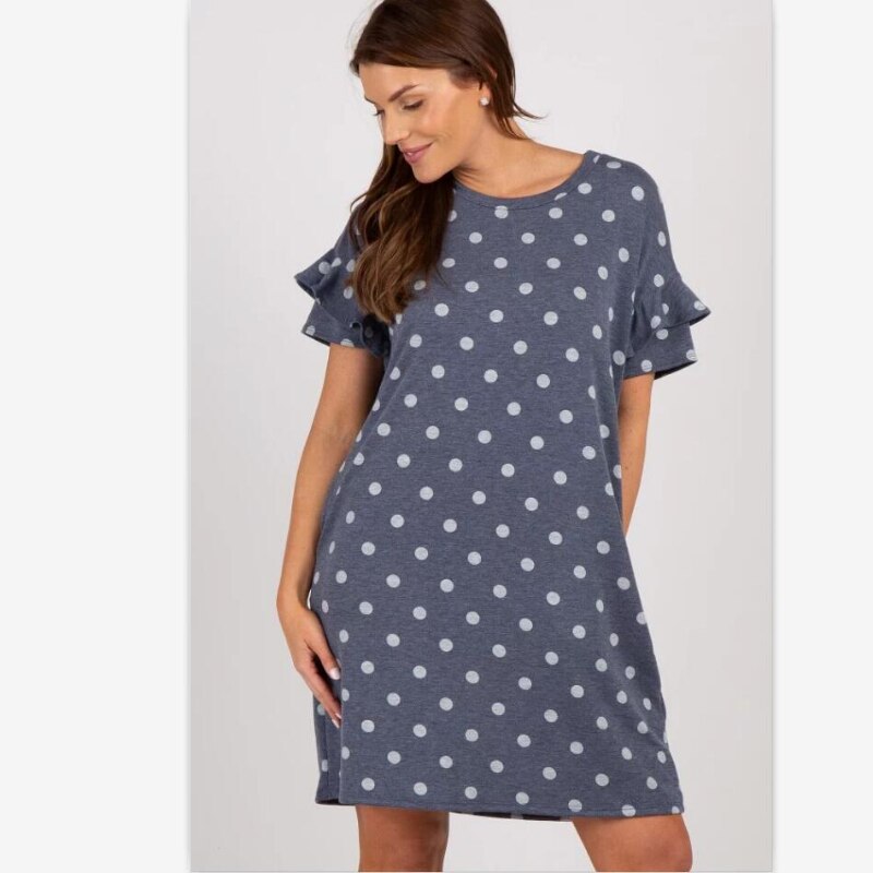 Pregnant Dress Short Sleeve Round Neck Short Sleeve Dress Polka Dot Maternity Dress Maternity Dress Nursing Dress