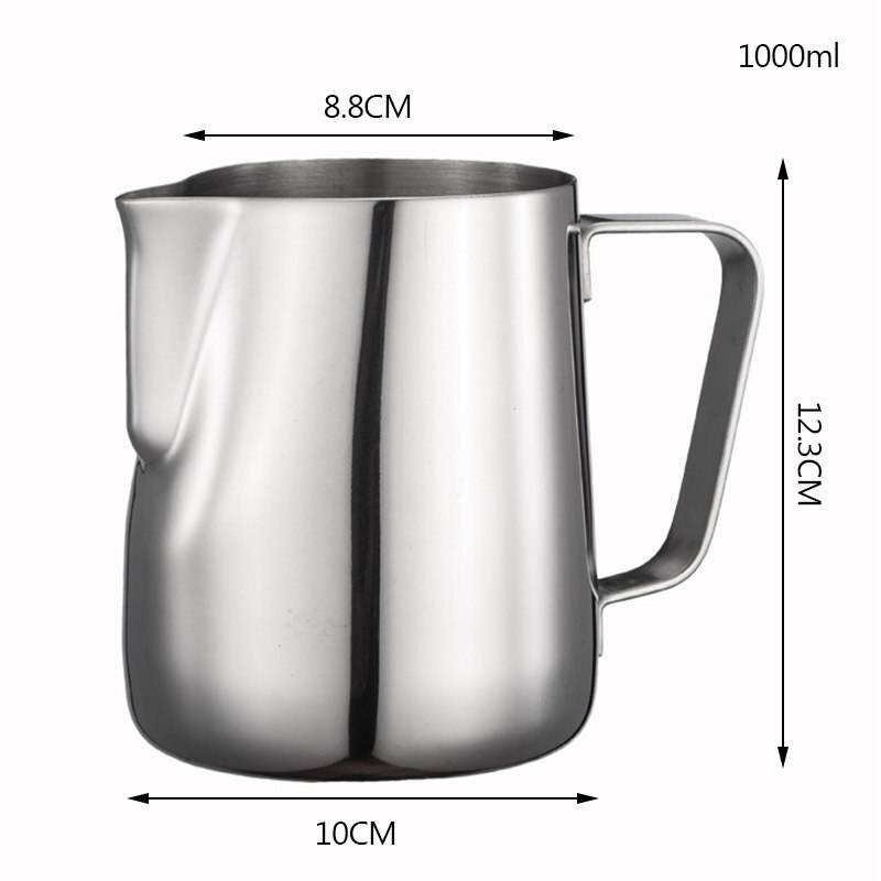 Fantastische roestvrijstalen koffie latte melkopschuimkan espresso koffiekan barista ambachtelijke keuken melkopschuimkan: 1000ml