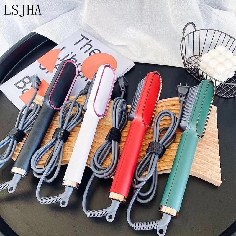 LSJHA Female Curler Straight Hair Comb Multifunction Beard Straightener Styler Brush Men Heat Hair Curling Iron Electric Car