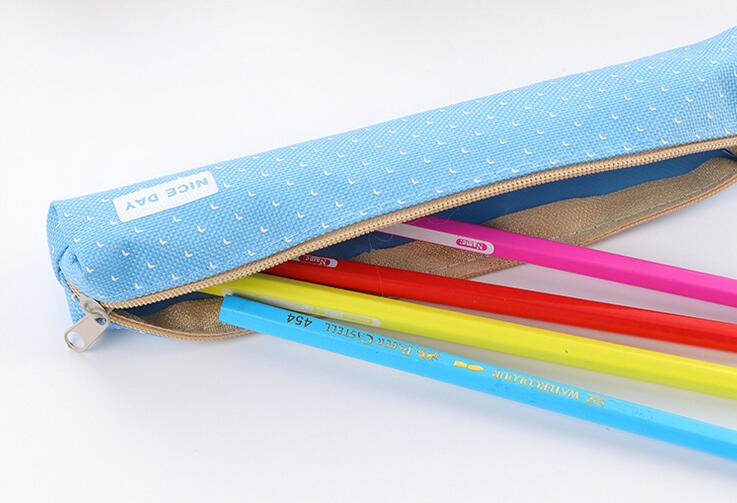 1pcs/lot Solid Color Polka Dot Pencil Bag for School Students , Candy Color Slim Long Pencil Bag