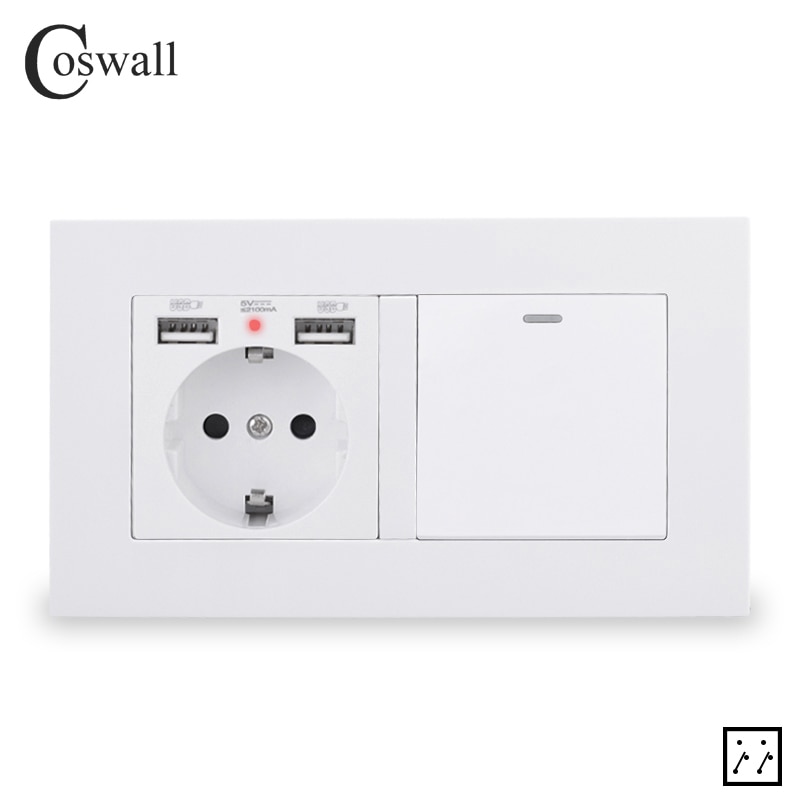COSWALL EU Russland Spanien Steckdose Mit 2 USB Ladung Hafen + 1 Gang 3 Weg Auf/aus Zwischen Überkreuzung Licht Schalter PC Tafel