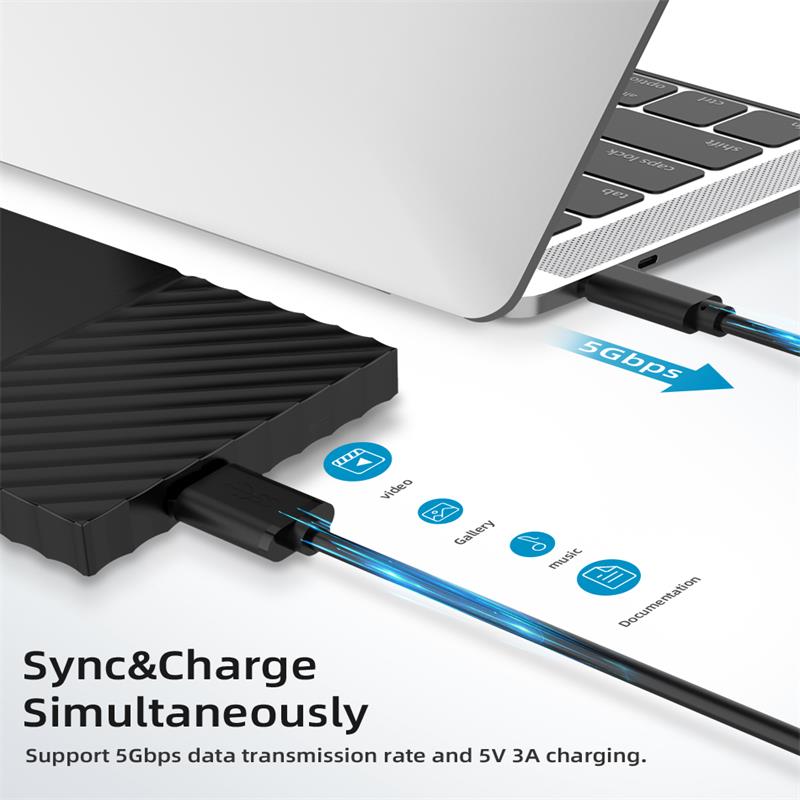 Type-c til usb-b kabel han til micro b han 0.5m/1m stik usb 3.0 data ladekabel til harddisk computer smartphone