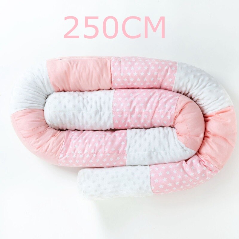 Baby Bed Bumper for Crib Newborn Nodic Thick Soft Crib Protector Cotton Patchwork Cot Cushion Kid Infant Sleep Safe Room Decor: 250cm pink