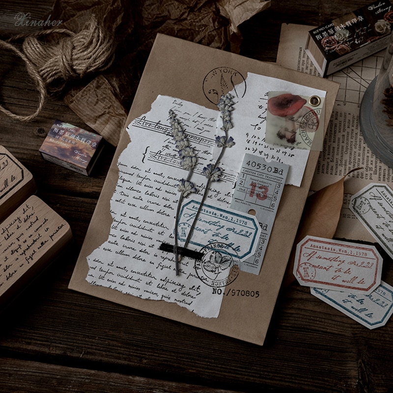 Retro perus englanninkielinen teksti kollokaatio koristeleima puiset kumileimat scrapbooking-paperitavarat askartelu standardi leima